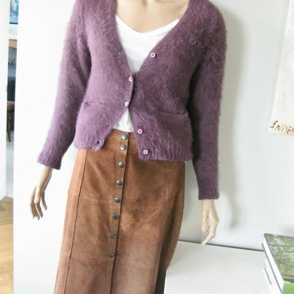 Vintage GAP KHAKIS BROWN SUEDE LEATHER MIDI SKIRT - Picture 2 of 8